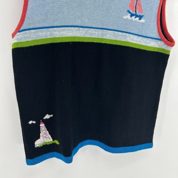 Vintage Storybook Knits Embroidered Sailboat Sweater Vest Women's M Lighthouse - Picture 4 of 10